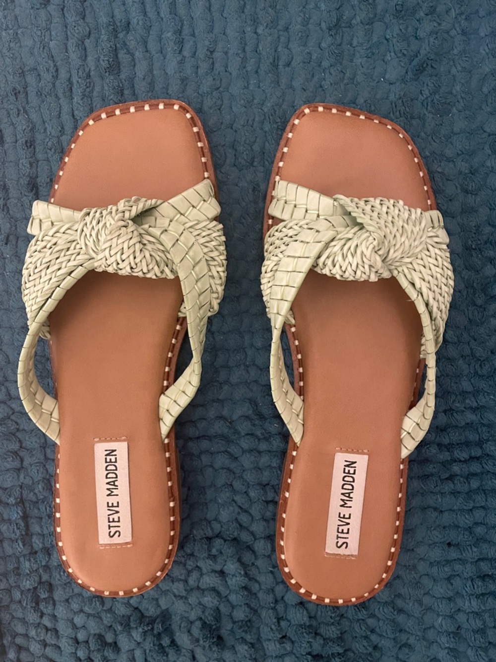 Steve Madden Braided Slide Sandals in Green (Sage) and Tan
